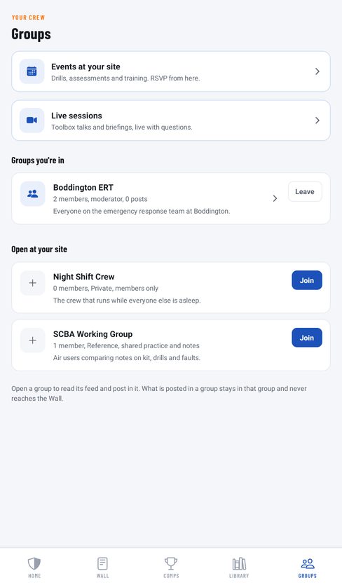 Acenda Groups: events at your site, live sessions and crew groups
